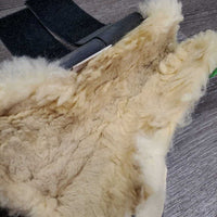 Open Front & Hind Boots, Sheepskin Lined, velcro *gc, hair, dirty, clumpy & flattened, stains, older, faded
