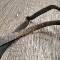 2 Thin Narrow Leather Spur Straps *gc/fair, dents, twists, clean, dry, stiff, residue, faded, crack
