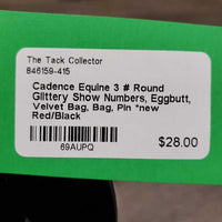 3 # Round Glittery Show Numbers, Eggbutt, Velvet Bag, Bag, Pin *new