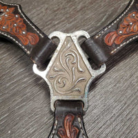 Tooled Western Leather Breastcollar, bling *gc, dirty, rubs, faded & chewed edges
