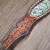 Tooled Western Leather Breastcollar, bling *gc, dirty, rubs, faded & chewed edges
