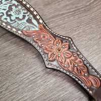 Tooled Western Leather Breastcollar, bling *gc, dirty, rubs, faded & chewed edges
