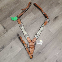 Narrow Leather Breastcollar, bling, alligator skin, snap *gc, v.dirty, rusty, m,nr stains
