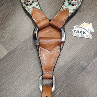 Narrow Leather Breastcollar, bling, alligator skin, snap *gc, v.dirty, rusty, m,nr stains
