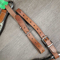 Narrow Leather Breastcollar, bling, alligator skin, snap *gc, v.dirty, rusty, m,nr stains
