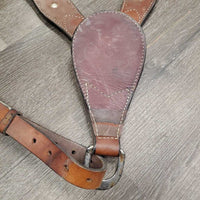 Narrow Leather Breastcollar, bling, alligator skin, snap *gc, v.dirty, rusty, m,nr stains

