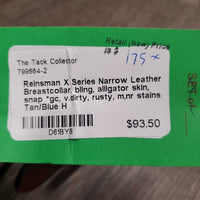 Narrow Leather Breastcollar, bling, alligator skin, snap *gc, v.dirty, rusty, m,nr stains
