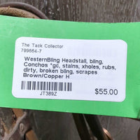 WesternBling Headstall, bling, Conchos *gc, stains, xholes, rubs, dirty, broken bling, scrapes
