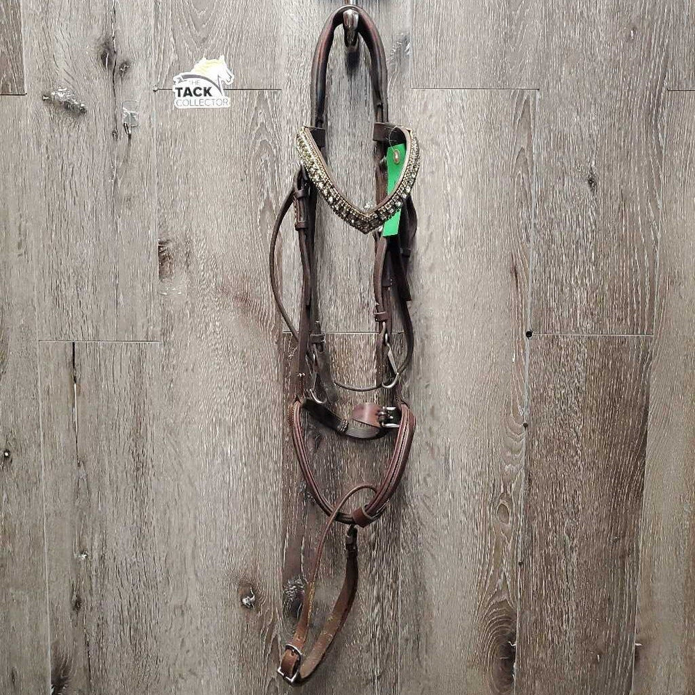 Rsd FS Padded Monocrown Bridle, flash, bling, snaps *gc/vgc, mismatched, clean, stains, older, gunk/residue, v.loose keeper
