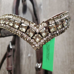 Rsd FS Padded Monocrown Bridle, flash, bling, snaps *gc/vgc, mismatched, clean, stains, older, gunk/residue, v.loose keeper