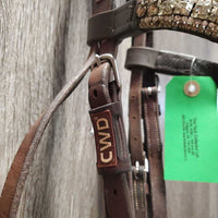 Rsd FS Padded Monocrown Bridle, flash, bling, snaps *gc/vgc, mismatched, clean, stains, older, gunk/residue, v.loose keeper

