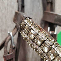 Rsd FS Padded Monocrown Bridle, flash, bling, snaps *gc/vgc, mismatched, clean, stains, older, gunk/residue, v.loose keeper
