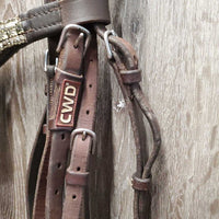 Rsd FS Padded Monocrown Bridle, flash, bling, snaps *gc/vgc, mismatched, clean, stains, older, gunk/residue, v.loose keeper
