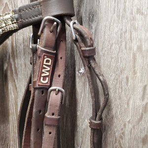 Rsd FS Padded Monocrown Bridle, flash, bling, snaps *gc/vgc, mismatched, clean, stains, older, gunk/residue, v.loose keeper