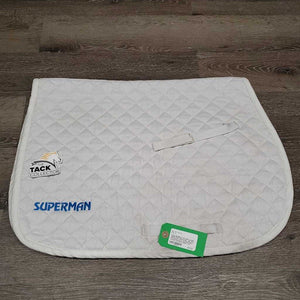 Thin Quilt Jumper Saddle Pad, "Superman" *gc, pilly, mnr stains, dingy, threads, rubs, undone stitching