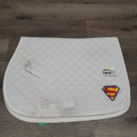 Thin Quilt Jumper Saddle Pad, "Superman" *gc, pilly, mnr stains, dingy, threads, rubs, undone stitching
