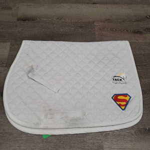 Thin Quilt Jumper Saddle Pad, "Superman" *gc, pilly, mnr stains, dingy, threads, rubs, undone stitching