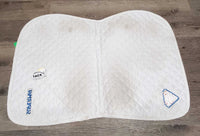 Thin Quilt Jumper Saddle Pad, "Superman" *gc, pilly, mnr stains, dingy, threads, rubs, undone stitching
