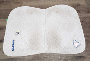 Thin Quilt Jumper Saddle Pad, "Superman" *gc, pilly, mnr stains, dingy, threads, rubs, undone stitching