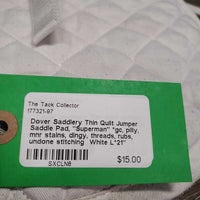 Thin Quilt Jumper Saddle Pad, "Superman" *gc, pilly, mnr stains, dingy, threads, rubs, undone stitching
