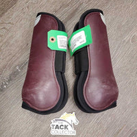 Pr Open Front Boots, velcro *gc/fair, clean, scrapes, faded, holey inside lining, hairy, residue
