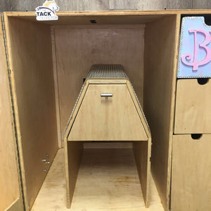 Custom Wooden Tack Locker, Wheels *vgc, clean, stains, residue?dirt