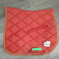 Quilt Dressage Saddle Pad, 1x piping *gc/fair, clean, torn edge, v. rubbed, faded, stains, undone piping, mnr hair, marker
