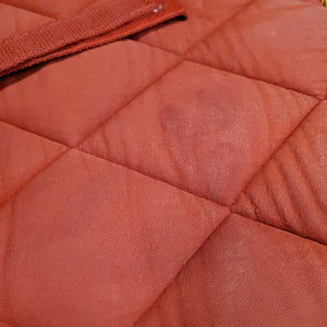 Quilt Dressage Saddle Pad, 1x piping *gc/fair, clean, torn edge, v. rubbed, faded, stains, undone piping, mnr hair, marker