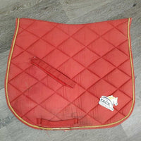 Quilt Dressage Saddle Pad, 1x piping *gc/fair, clean, torn edge, v. rubbed, faded, stains, undone piping, mnr hair, marker
