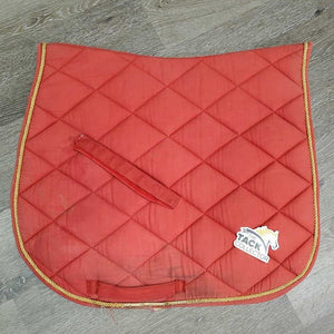 Quilt Dressage Saddle Pad, 1x piping *gc/fair, clean, torn edge, v. rubbed, faded, stains, undone piping, mnr hair, marker
