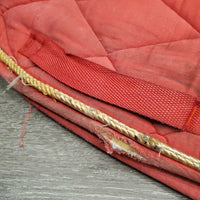 Quilt Dressage Saddle Pad, 1x piping *gc/fair, clean, torn edge, v. rubbed, faded, stains, undone piping, mnr hair, marker

