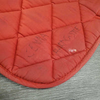 Quilt Dressage Saddle Pad, 1x piping *gc/fair, clean, torn edge, v. rubbed, faded, stains, undone piping, mnr hair, marker
