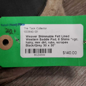 Shimmable Felt Lined Western Saddle Pad, 6 Shims *vgc, hairy, mnr dirt, rubs, scrapes