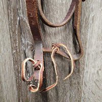 Double Stitched Headstall, Laces, Split Reins *vgc/xc, clean, older, stiff, dry, stains, twists, cracks, mnr dirt

