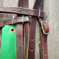 Double Stitched Headstall, Laces, Split Reins *vgc/xc, clean, older, stiff, dry, stains, twists, cracks, mnr dirt
