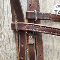 Double Stitched Headstall, Laces, Split Reins *vgc/xc, clean, older, stiff, dry, stains, twists, cracks, mnr dirt
