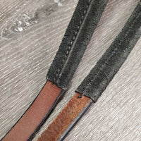 Suede Wrapped Leather Barrel - Roper Loop Reins, 2x Brass snaps & conway buckles *xc, clean, mnr rubs & faded