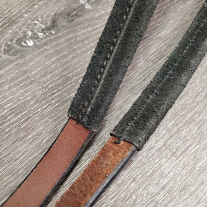 Suede Wrapped Leather Barrel - Roper Loop Reins, 2x Brass snaps & conway buckles *xc, clean, mnr rubs & faded