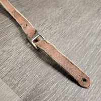 Flat Plain Leather Back Cinch, sliding leather center strap, conway fair/gc, clean, rubs, faded, scrapes, rubs, residue, rust
