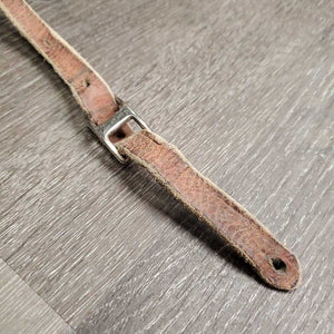 Flat Plain Leather Back Cinch, sliding leather center strap, conway fair/gc, clean, rubs, faded, scrapes, rubs, residue, rust