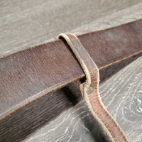 Flat Plain Leather Back Cinch, sliding leather center strap, conway fair/gc, clean, rubs, faded, scrapes, rubs, residue, rust
