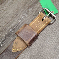 Flat Plain Leather Back Cinch, sliding leather center strap, conway fair/gc, clean, rubs, faded, scrapes, rubs, residue, rust