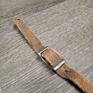 Flat Plain Leather Back Cinch, sliding leather center strap, conway fair/gc, clean, rubs, faded, scrapes, rubs, residue, rust