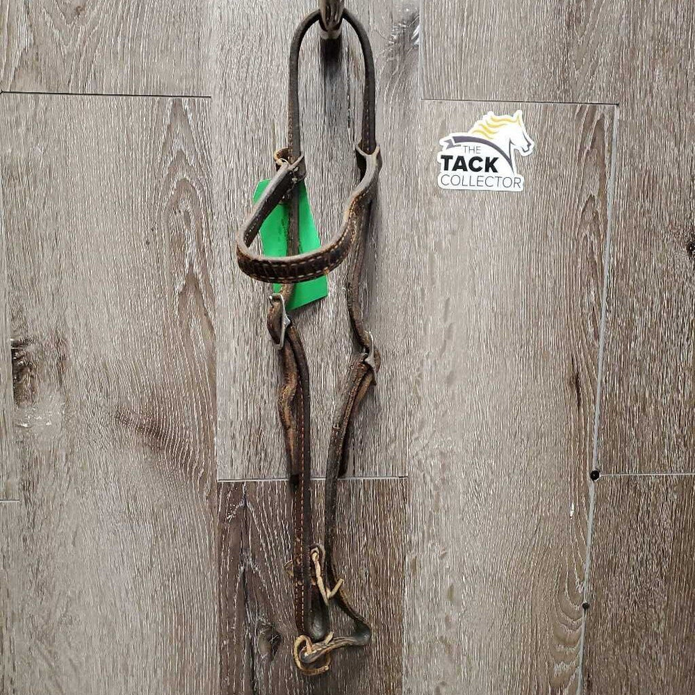 Double Stitched Headstall, laces *gc/fair, NO Throat, older, xholes, scrapes, dirt, dry, cracking