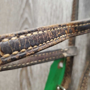Double Stitched Headstall, laces *gc/fair, NO Throat, older, xholes, scrapes, dirt, dry, cracking