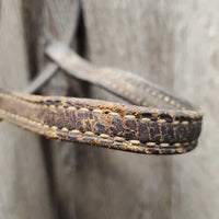 Double Stitched Headstall, laces *gc/fair, NO Throat, older, xholes, scrapes, dirt, dry, cracking
