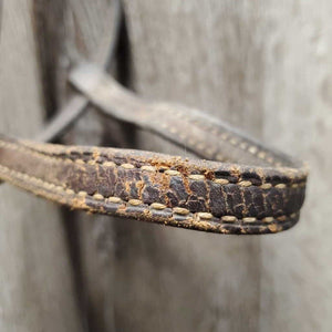 Double Stitched Headstall, laces *gc/fair, NO Throat, older, xholes, scrapes, dirt, dry, cracking