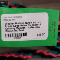 Braided Nylon Barrel - Roper Loop Reins, 2x snaps & Conway Buckles *xc/like new