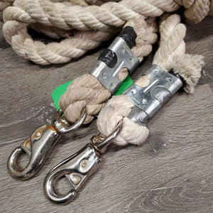 1" Thick Hvy Cotton Rope, Bull Snaps x 2 *vgc, mnr snags, pulls, dirt & stains, rust