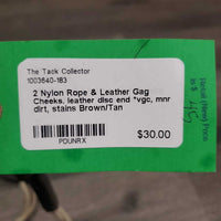 2 Nylon Rope & Leather Gag Cheeks. leather disc end *vgc, mnr dirt, stains
